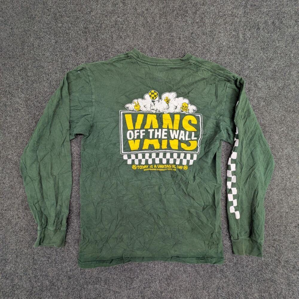 Vans T Shirt Mens S Dark Green Off The Wall Graphic Checkered Long Sleeve Tee